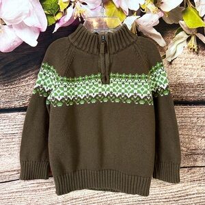Cherokee Toddler Boys Cotton Brown Fair Isle Pattern Knit Soft Sweater Pullover